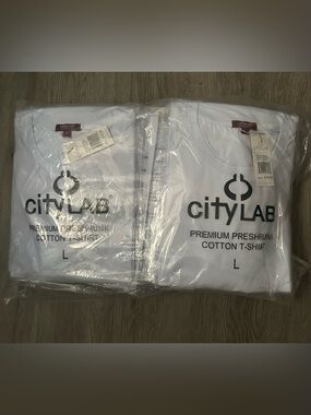 CityLAB Premium Preshrunk Cotton T-Shirt Bulk Lot White Large L New With Tags